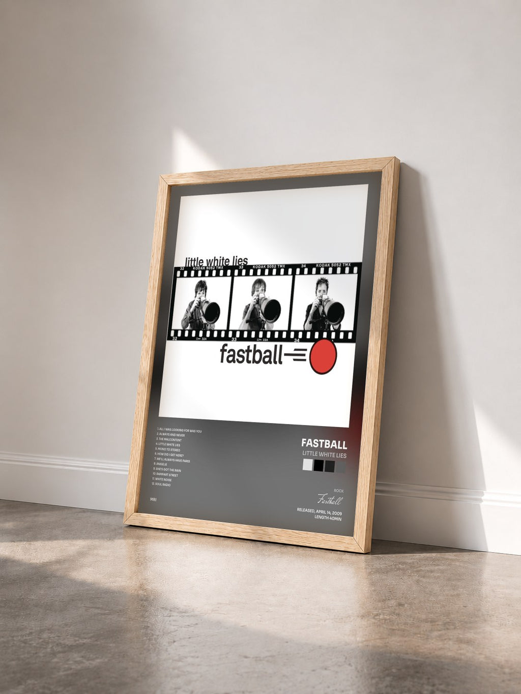 #bois Tableau de l'album Little White Lies de Fastball vu de trois quarts, cadre en bois brut