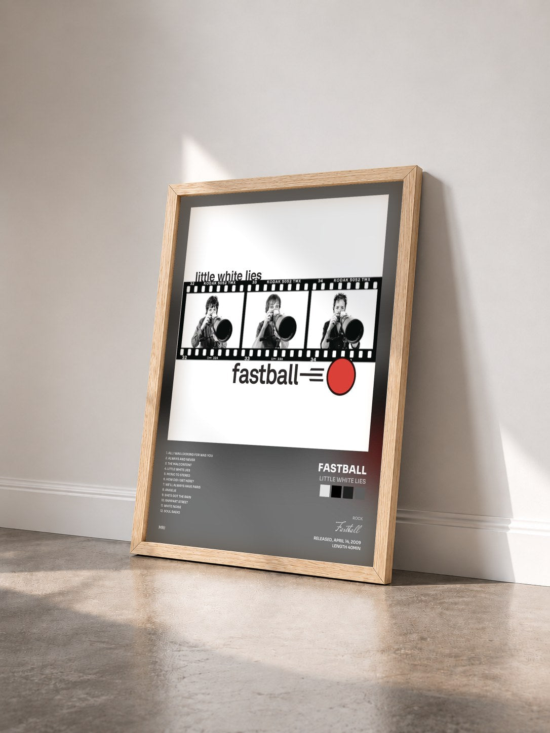 #bois Tableau de l'album Little White Lies de Fastball vu de trois quarts, cadre en bois brut