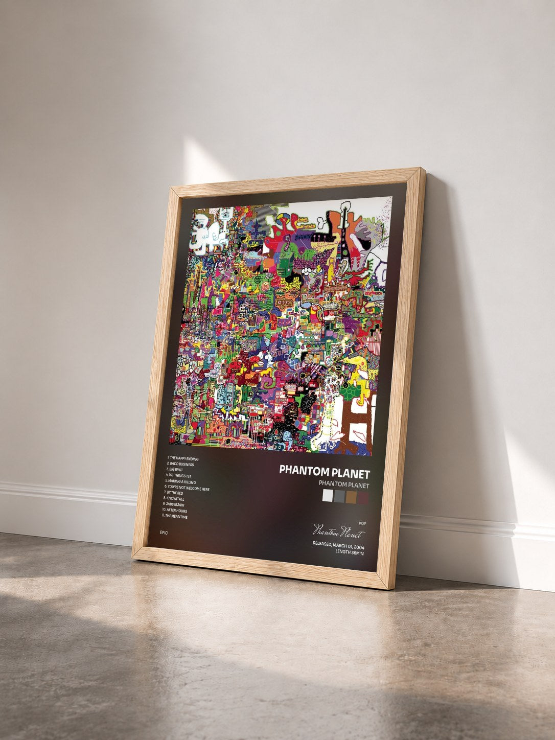 #bois Tableau de l'album Phantom Planet de Phantom Planet vu de trois quarts, cadre en bois brut