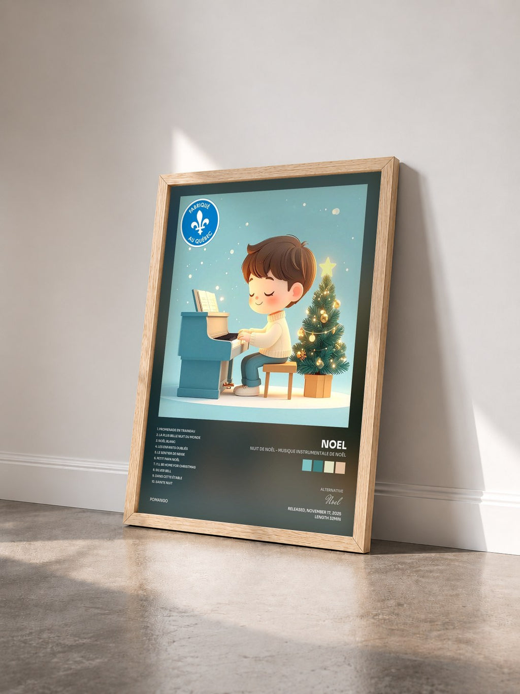#bois Tableau de l'album Nuit de Noël - Musique instrumentale de Noël de Noel vu de trois quarts, cadre en bois brut