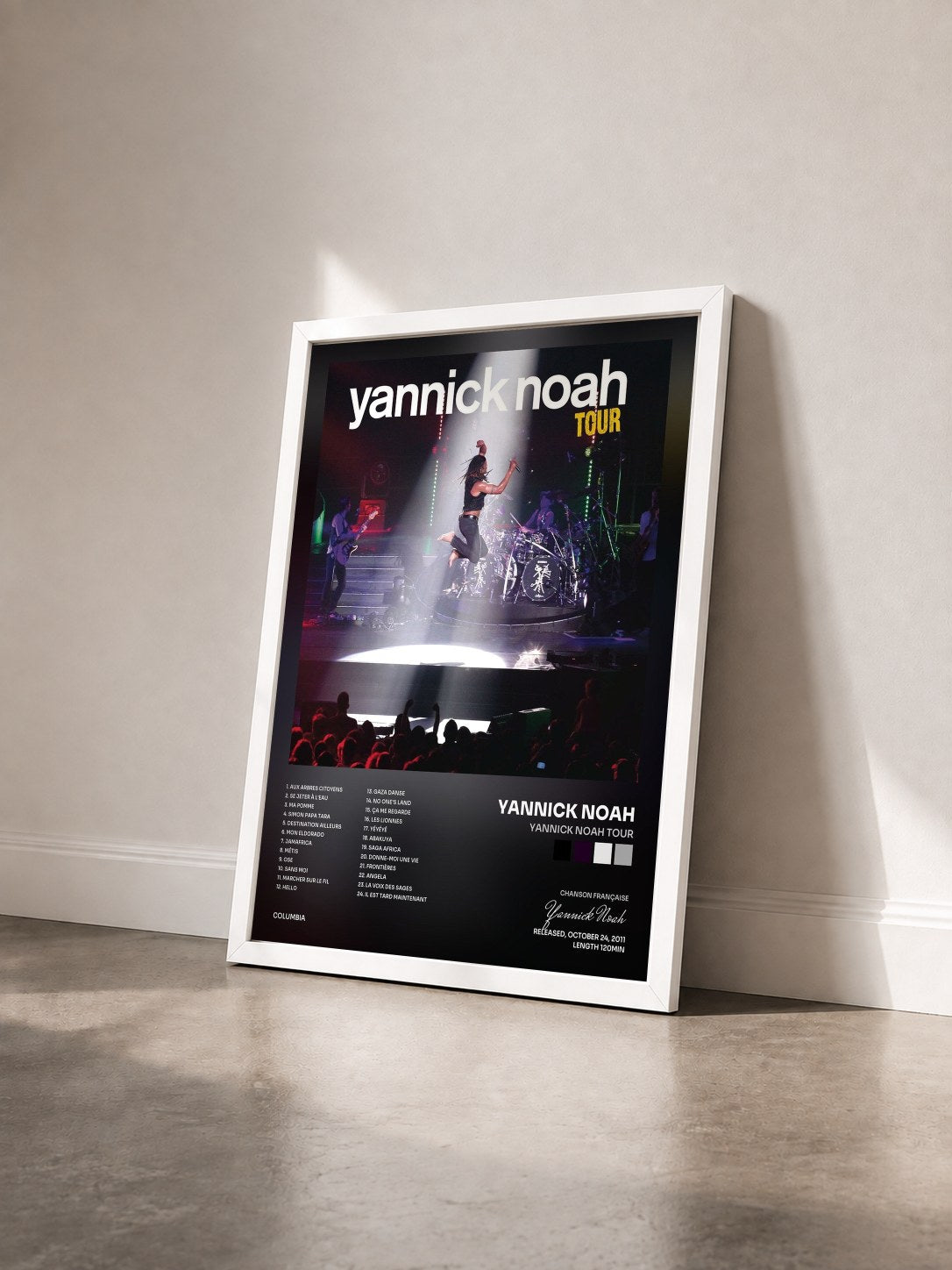 #blanc Tableau de l'album Yannick Noah Tour de Yannick Noah vu de trois quarts, cadre blanc