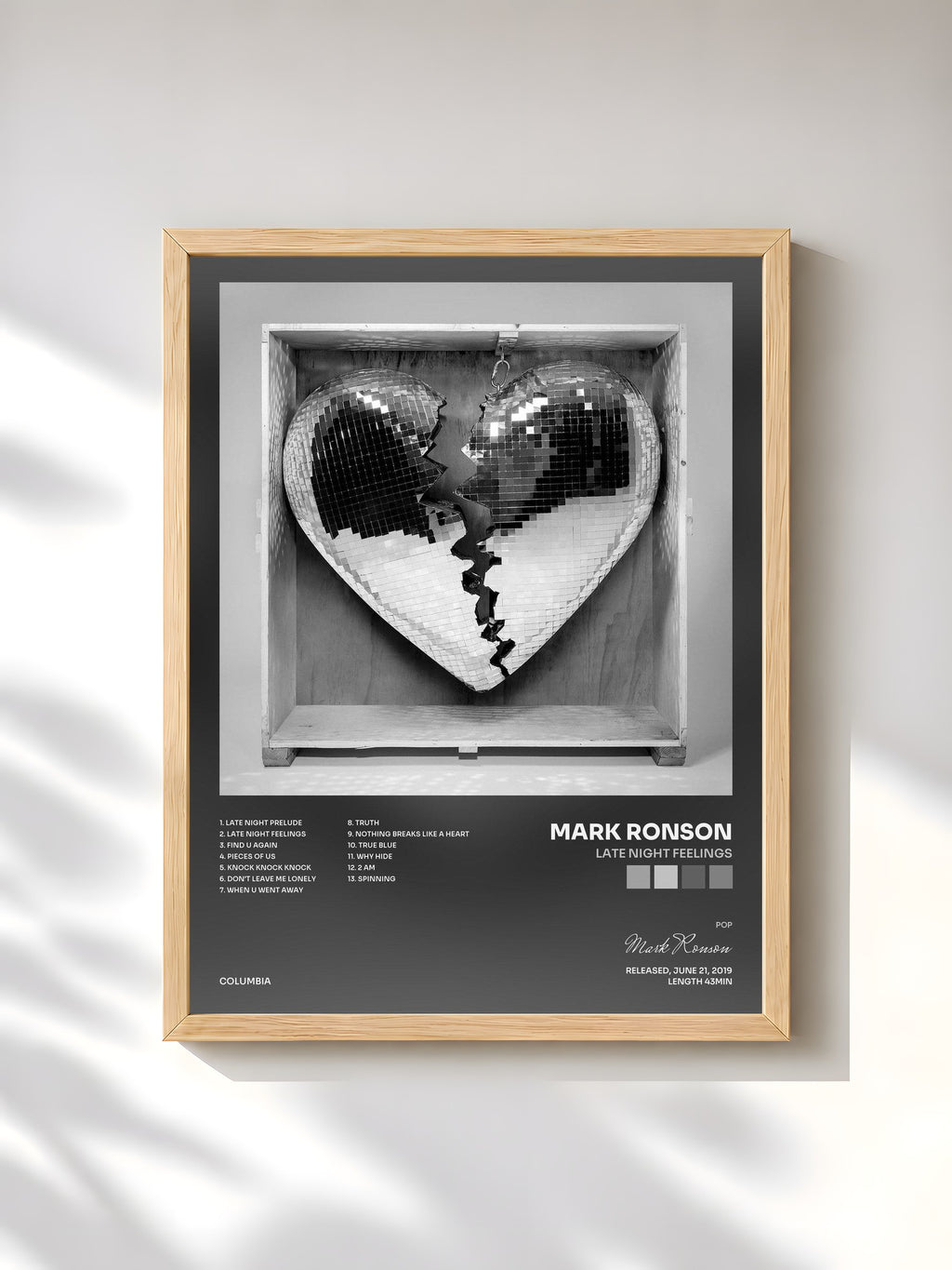 #bois Tableau de l'album Late Night Feelings de Mark Ronson, cadre en bois brut, imprimé et encadré en France