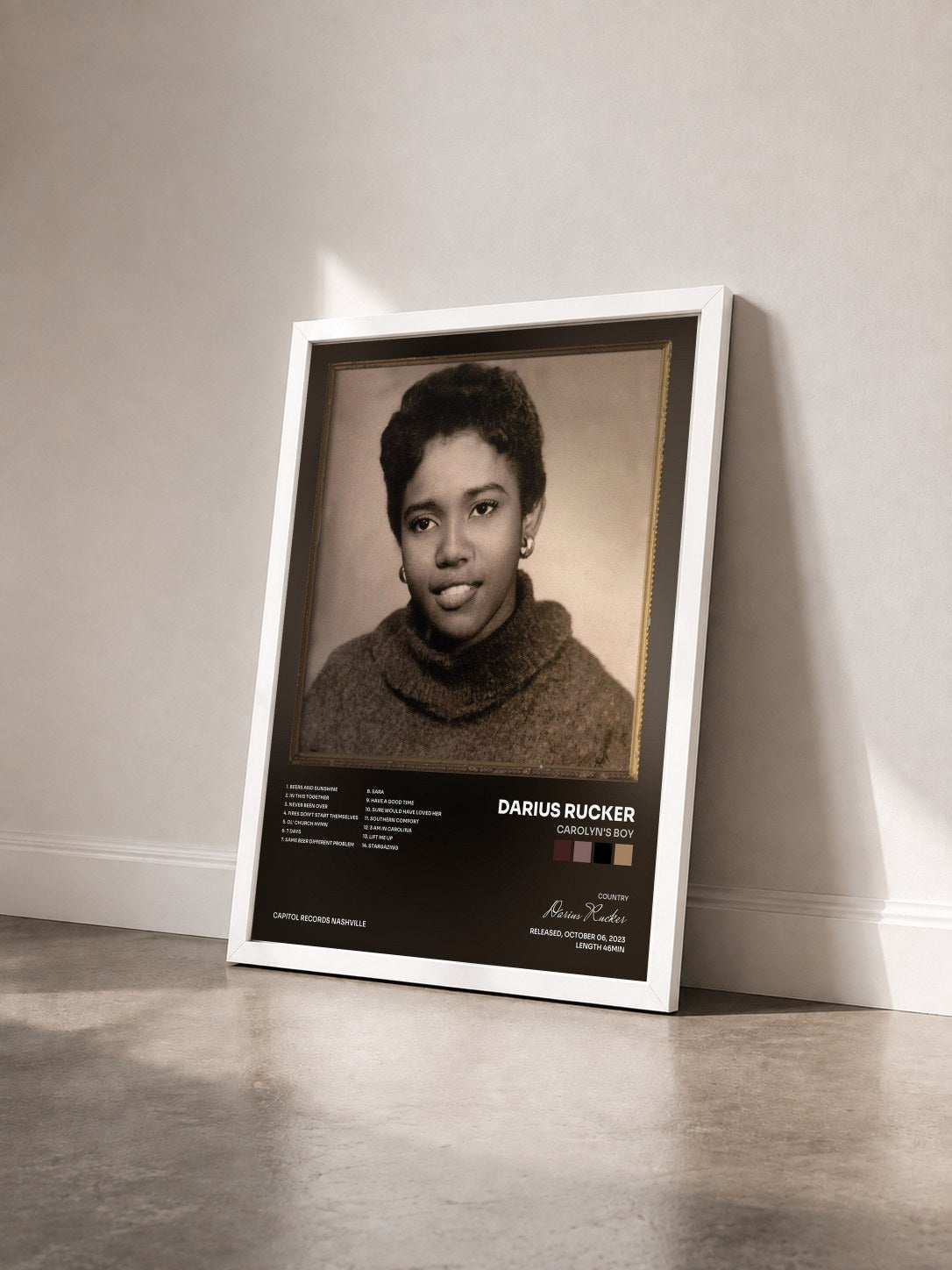 #blanc Tableau de l'album Carolyn's Boy de Darius Rucker vu de trois quarts, cadre blanc