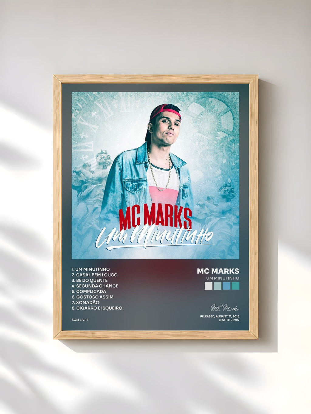 #bois Tableau de l'album Um Minutinho de MC Marks, cadre en bois brut, imprimé et encadré en France
