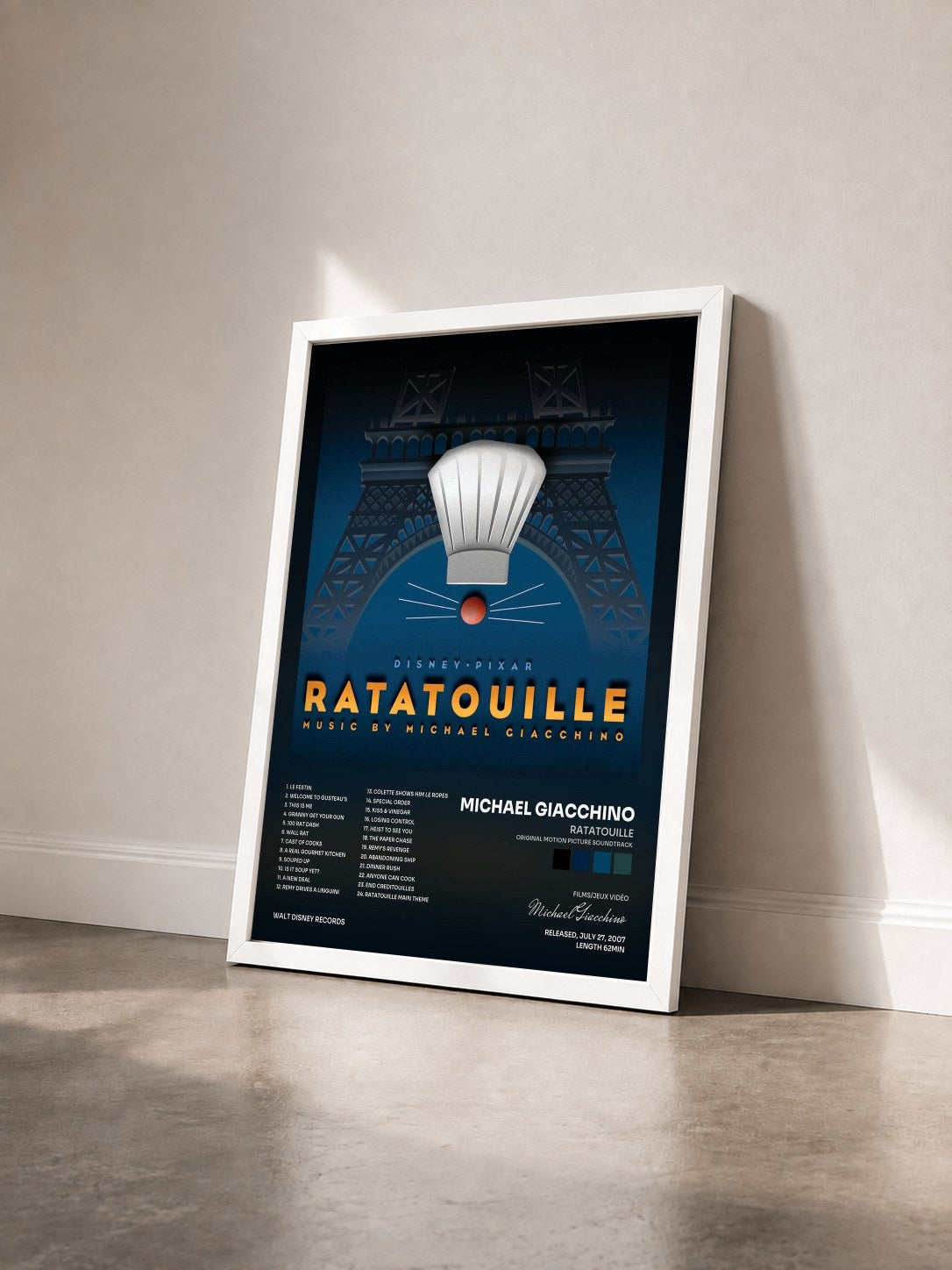 #blanc Tableau de l'album Ratatouille (Original Motion Picture Soundtrack) de Michael Giacchino vu de trois quarts, cadre blanc