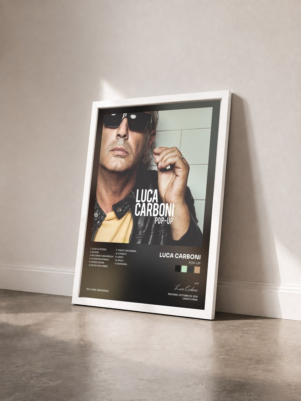 #blanc Tableau de l'album Pop-Up de Luca Carboni vu de trois quarts, cadre blanc