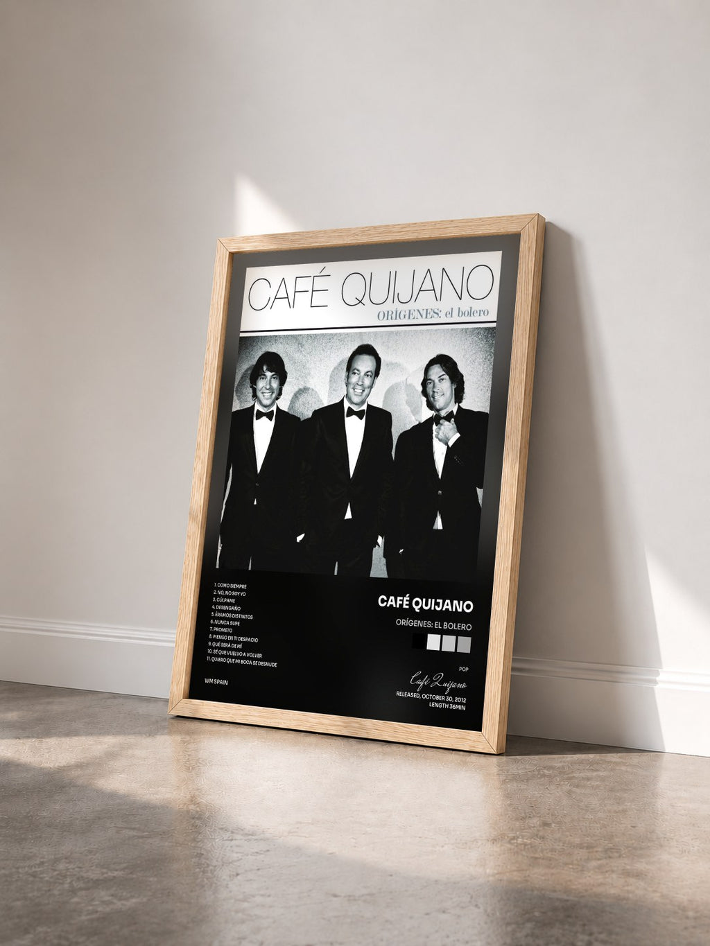 #bois Tableau de l'album Orígenes: El Bolero de Café Quijano vu de trois quarts, cadre en bois brut