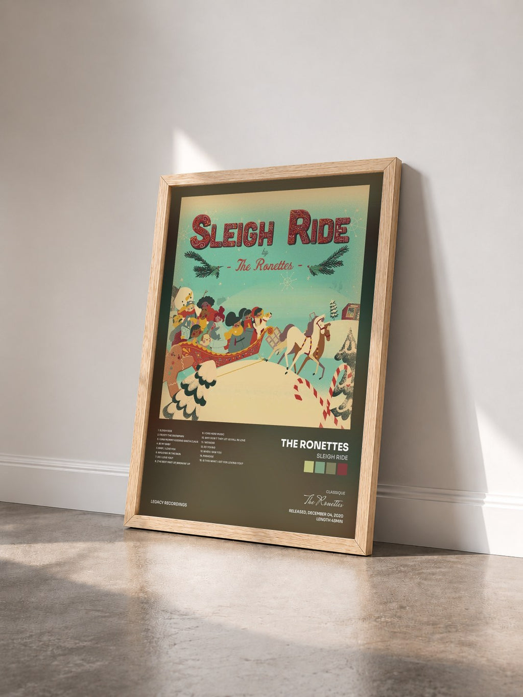 #bois Tableau de l'album Sleigh Ride de The Ronettes vu de trois quarts, cadre en bois brut