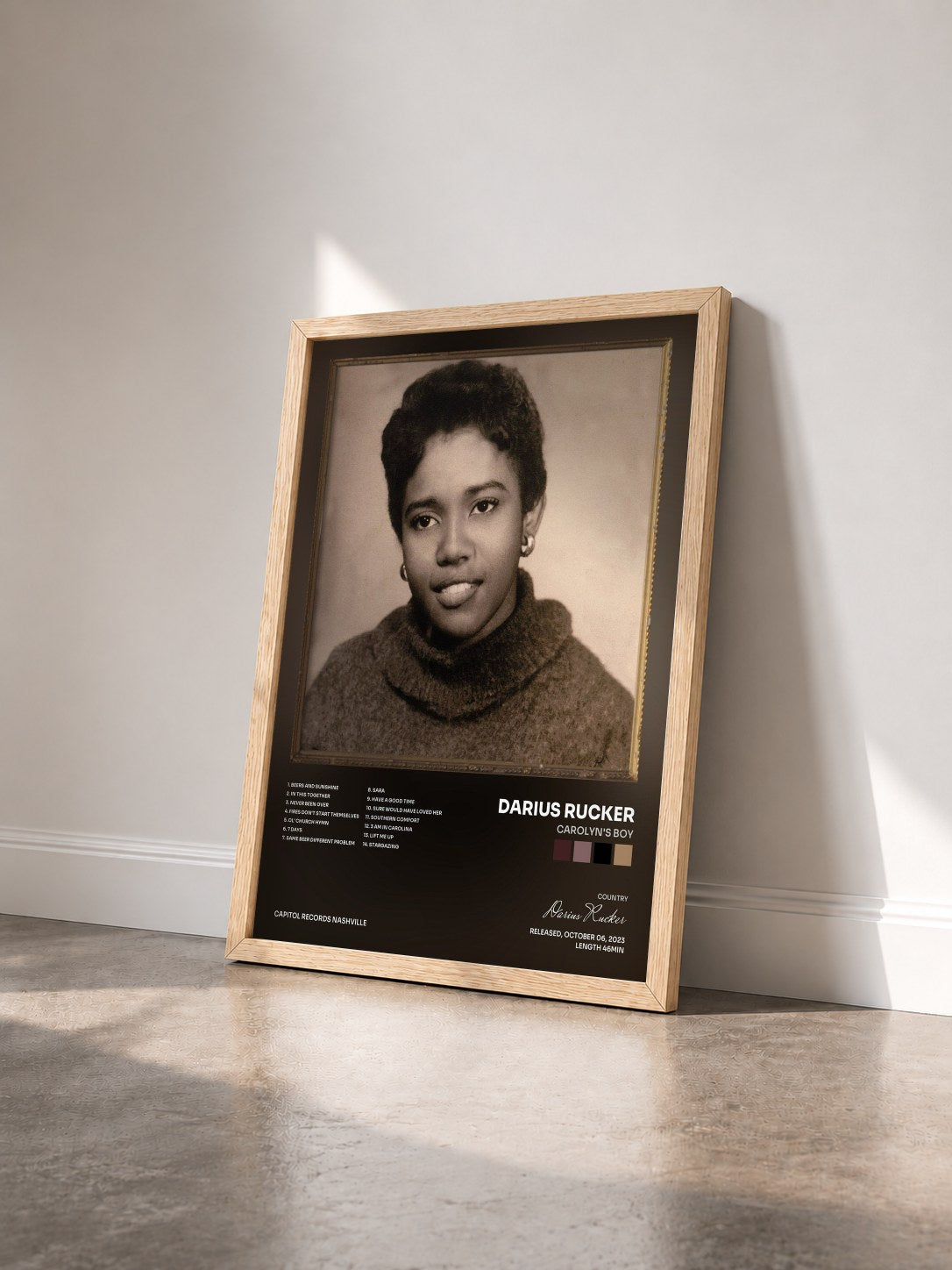 #bois Tableau de l'album Carolyn's Boy de Darius Rucker vu de trois quarts, cadre en bois brut