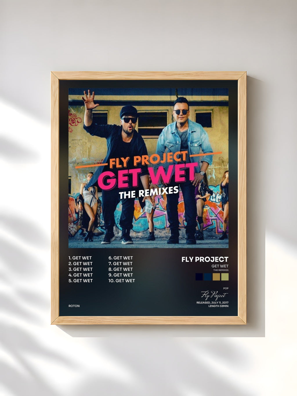 #bois Tableau de l'album Get Wet (The Remixes) de Fly Project, cadre en bois brut, imprimé et encadré en France