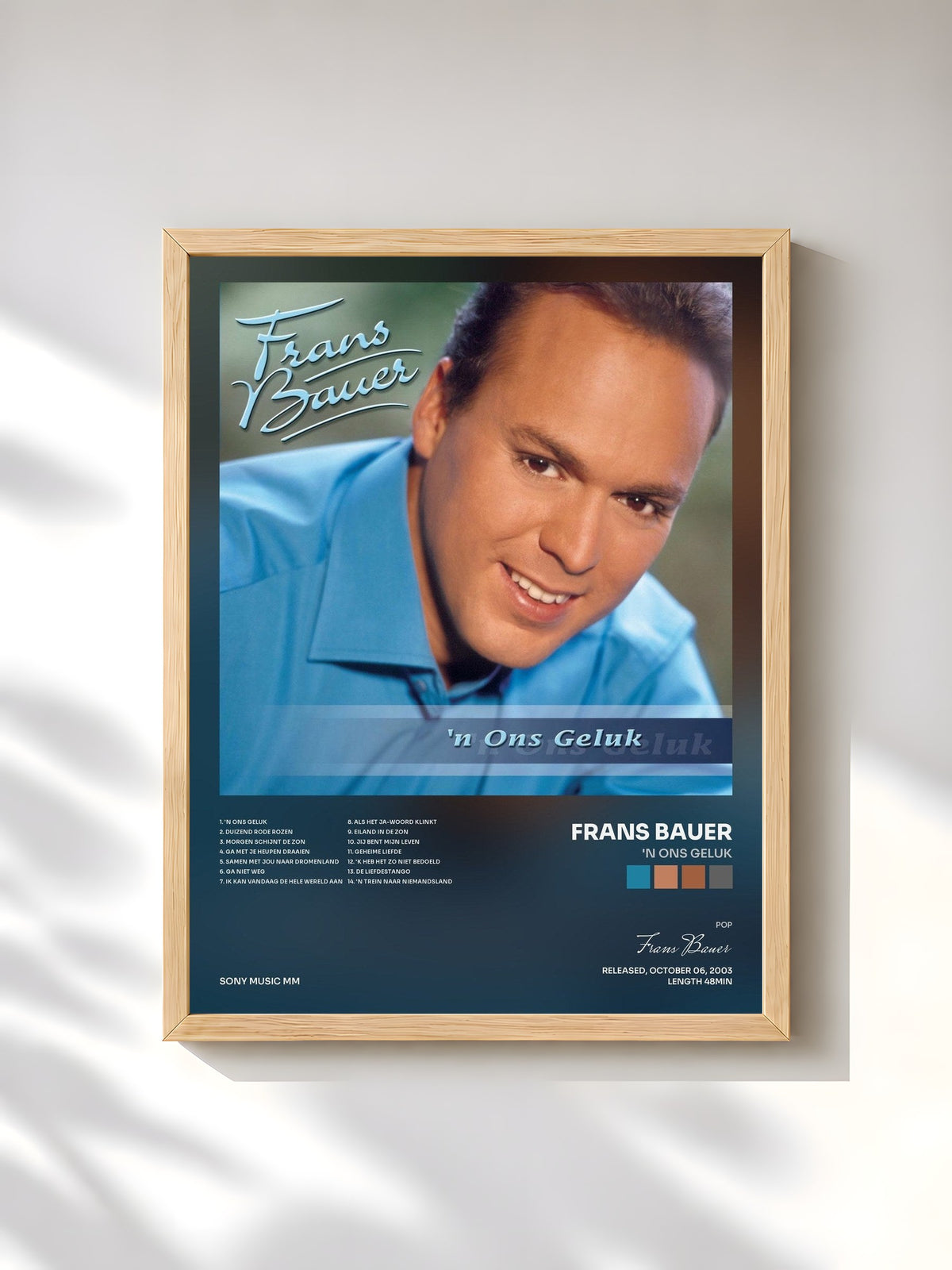 #bois Tableau de l'album 'N Ons Geluk de Frans Bauer, cadre en bois brut, imprimé et encadré en France