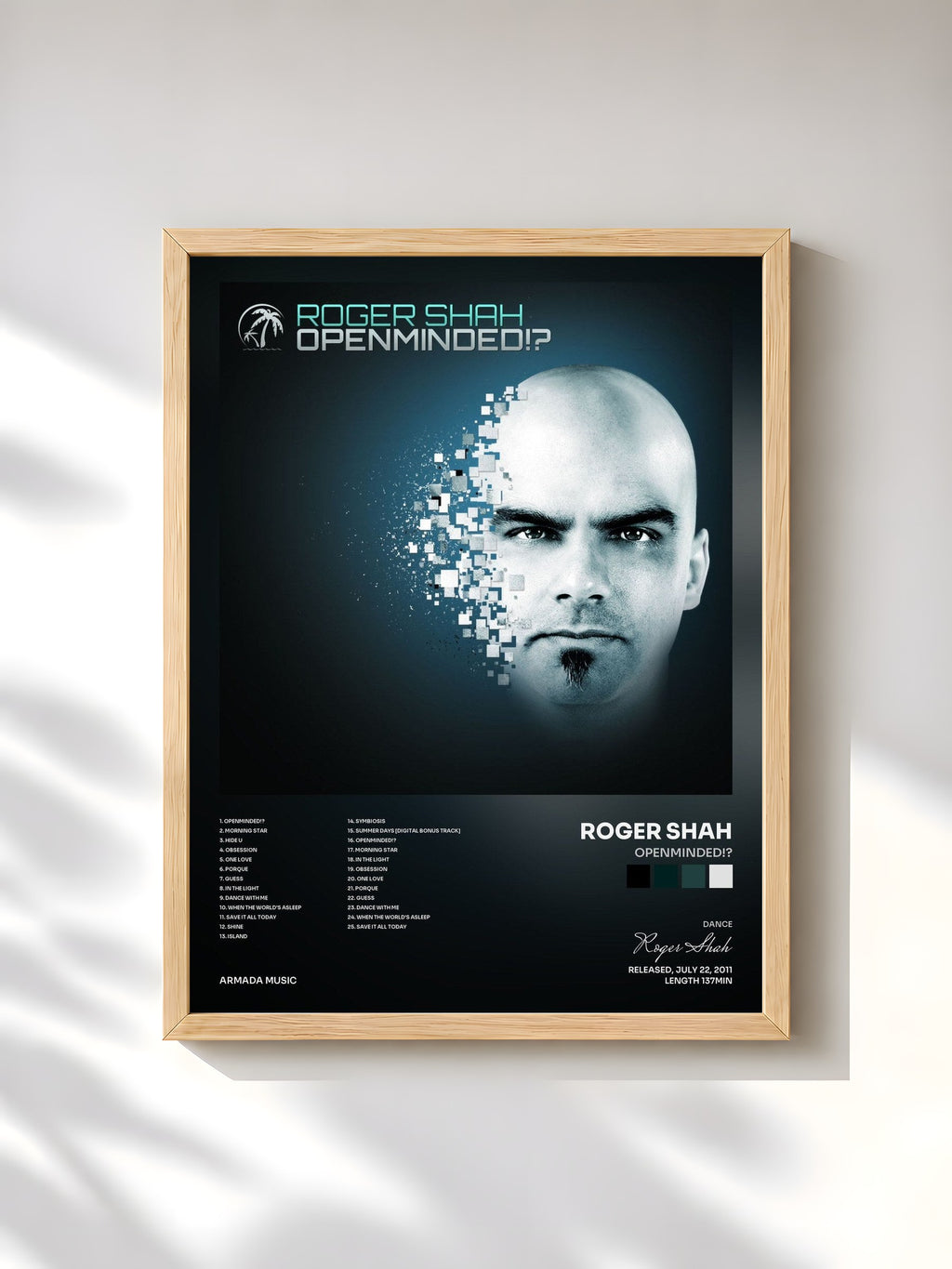 #bois Tableau de l'album Openminded!? de Roger Shah, cadre en bois brut, imprimé et encadré en France