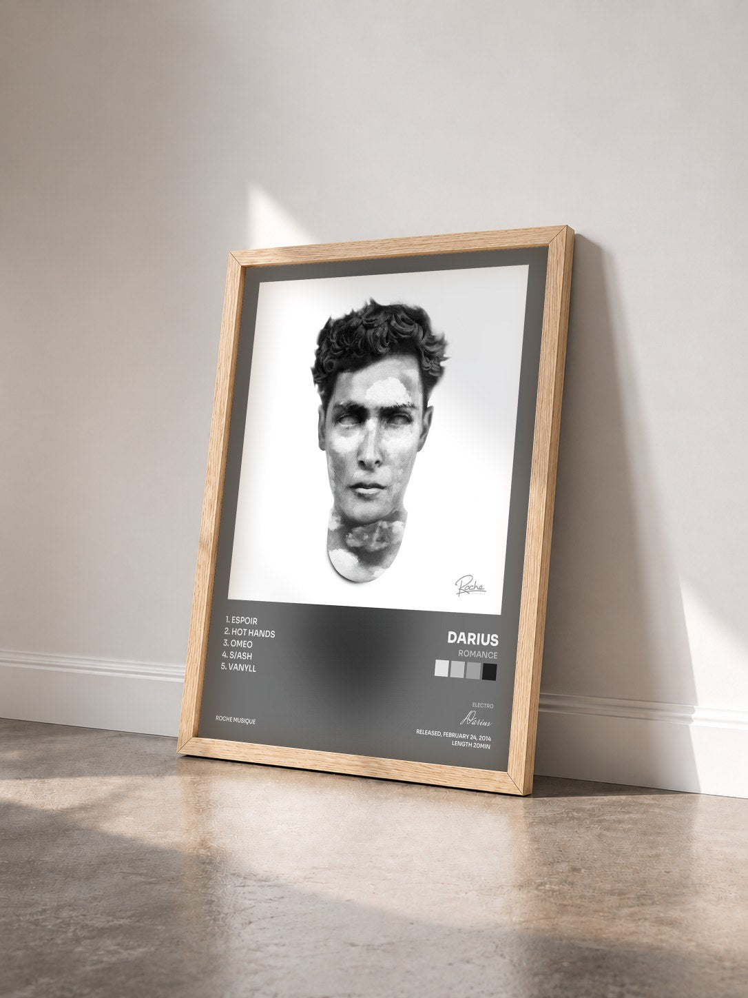 #bois Tableau de l'album Romance de Darius vu de trois quarts, cadre en bois brut