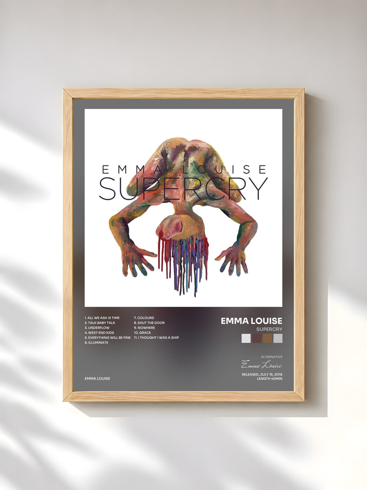 #bois Tableau de l'album Supercry de Emma Louise, cadre en bois brut, imprimé et encadré en France
