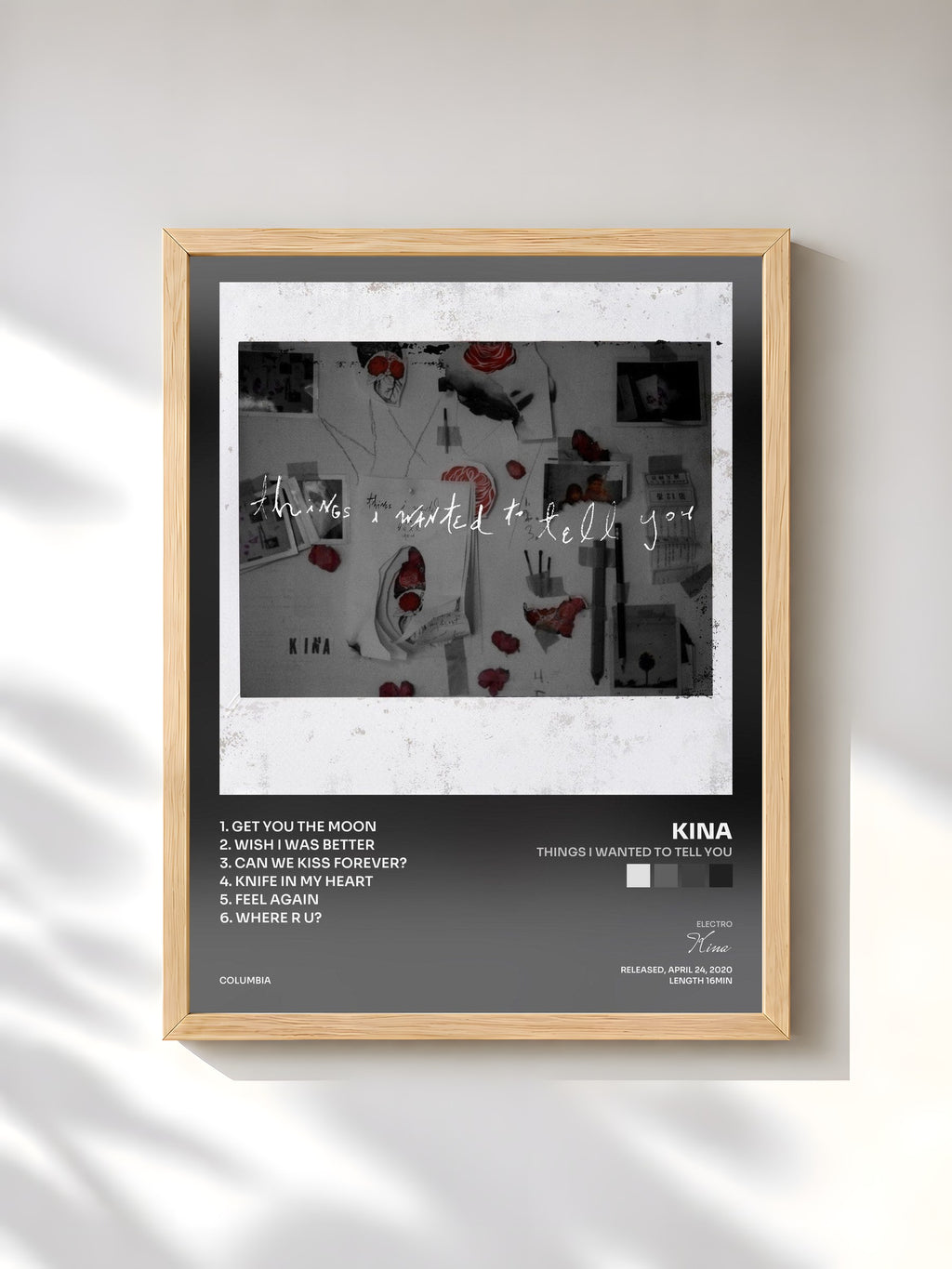 #bois Tableau de l'album Things I Wanted To Tell You de Kina, cadre en bois brut, imprimé et encadré en France