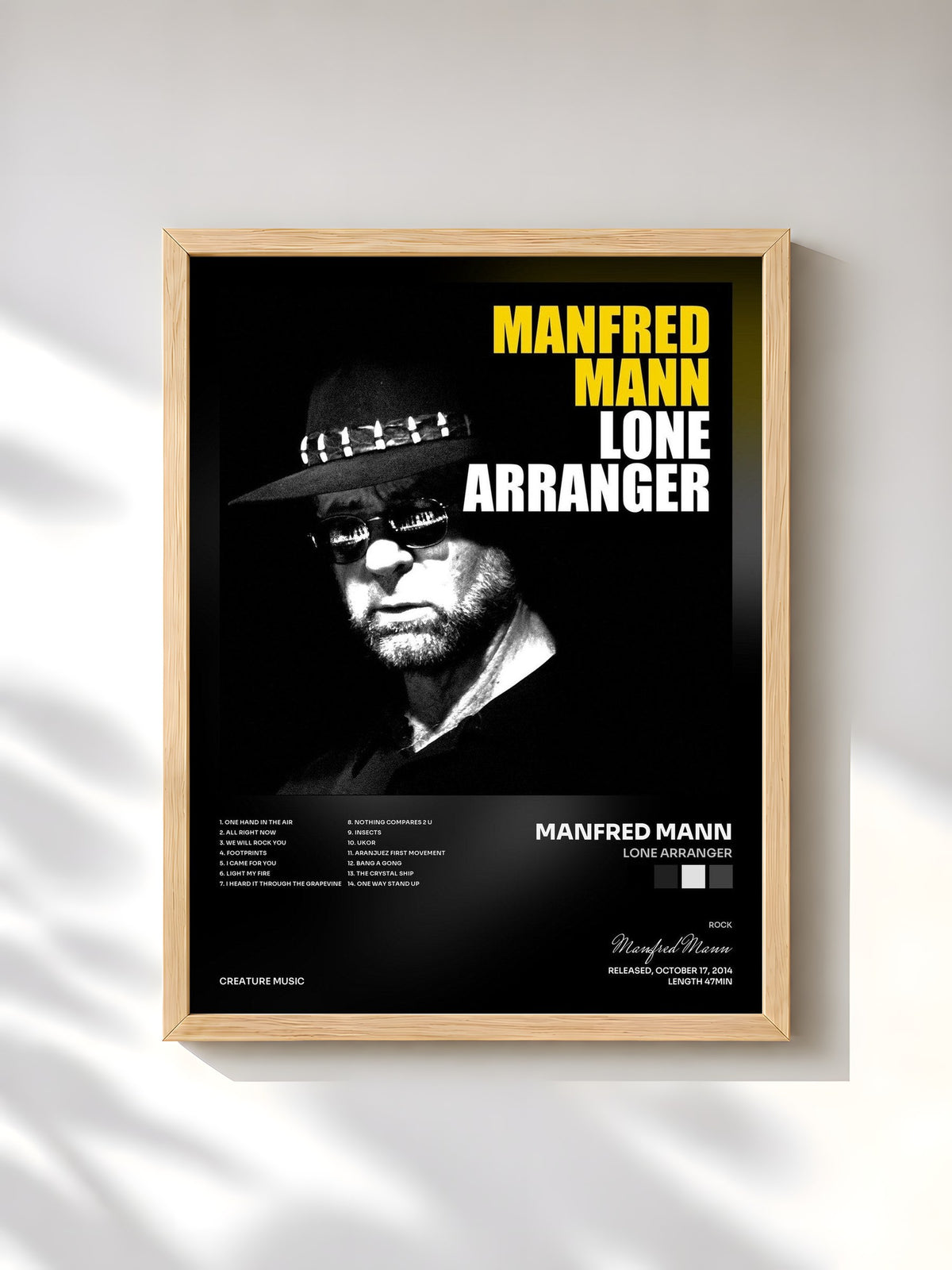 #bois Tableau de l'album Lone Arranger de Manfred Mann, cadre en bois brut, imprimé et encadré en France