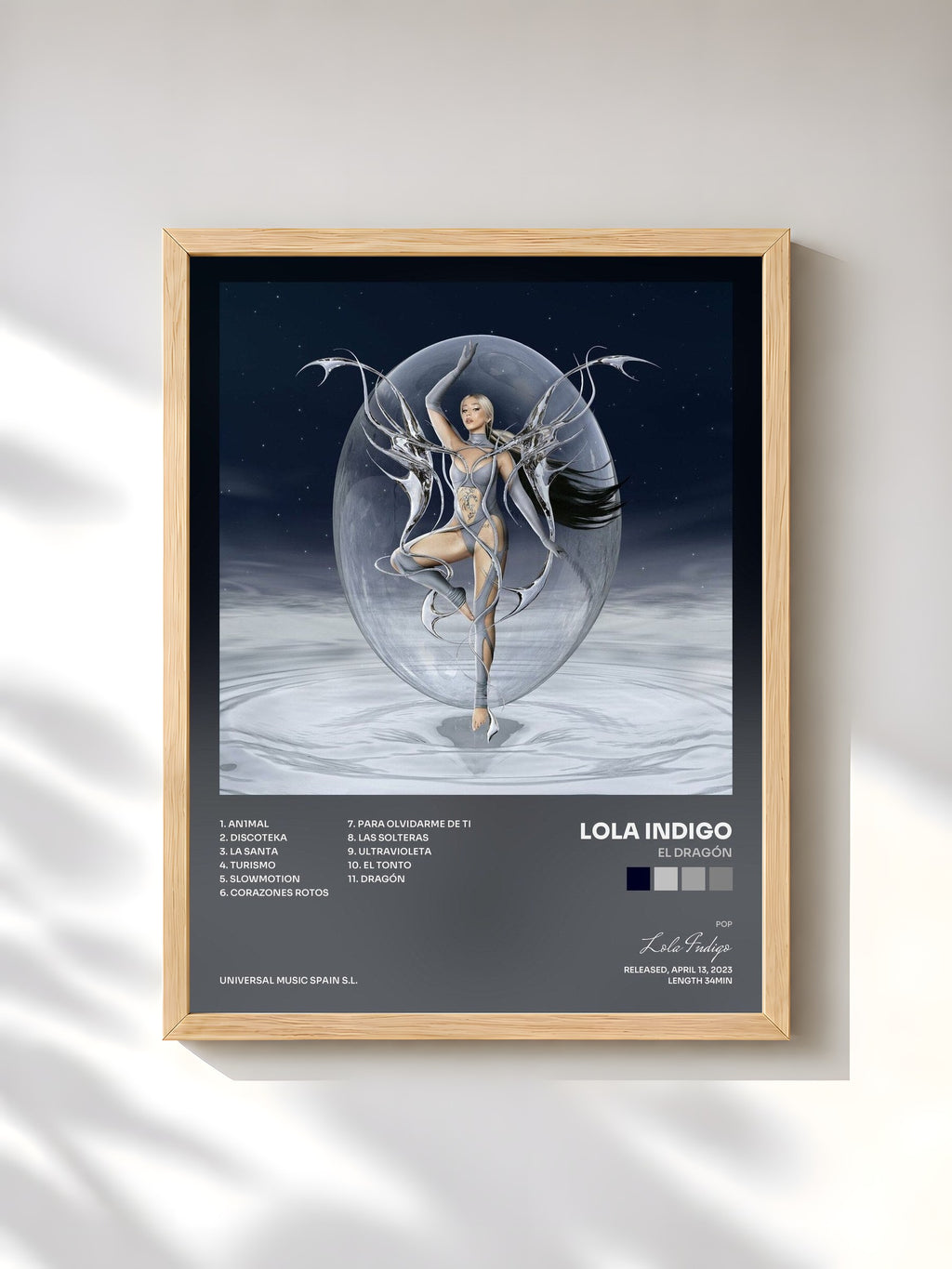 #bois Tableau de l'album EL DRAGÓN de Lola Indigo, cadre en bois brut, imprimé et encadré en France