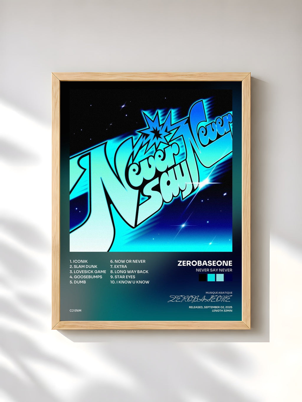 #bois Tableau de l'album NEVER SAY NEVER de ZEROBASEONE, cadre en bois brut, imprimé et encadré en France
