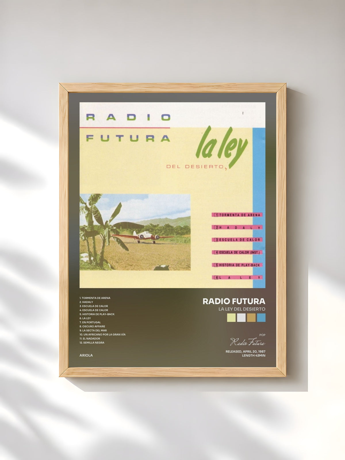#bois Tableau de l'album La Ley Del Desierto de Radio Futura, cadre en bois brut, imprimé et encadré en France