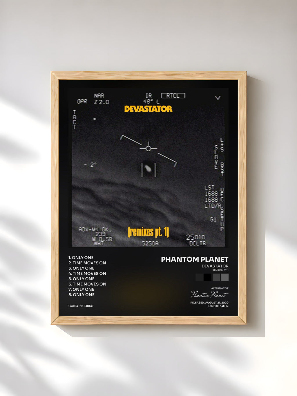 #bois Tableau de l'album Devastator (Remixes, Pt. 1) de Phantom Planet, cadre en bois brut, imprimé et encadré en France