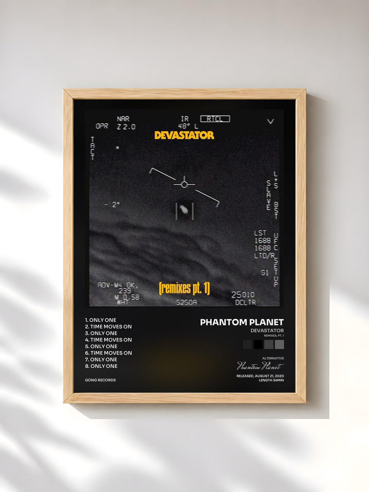 #bois Tableau de l'album Devastator (Remixes, Pt. 1) de Phantom Planet, cadre en bois brut, imprimé et encadré en France