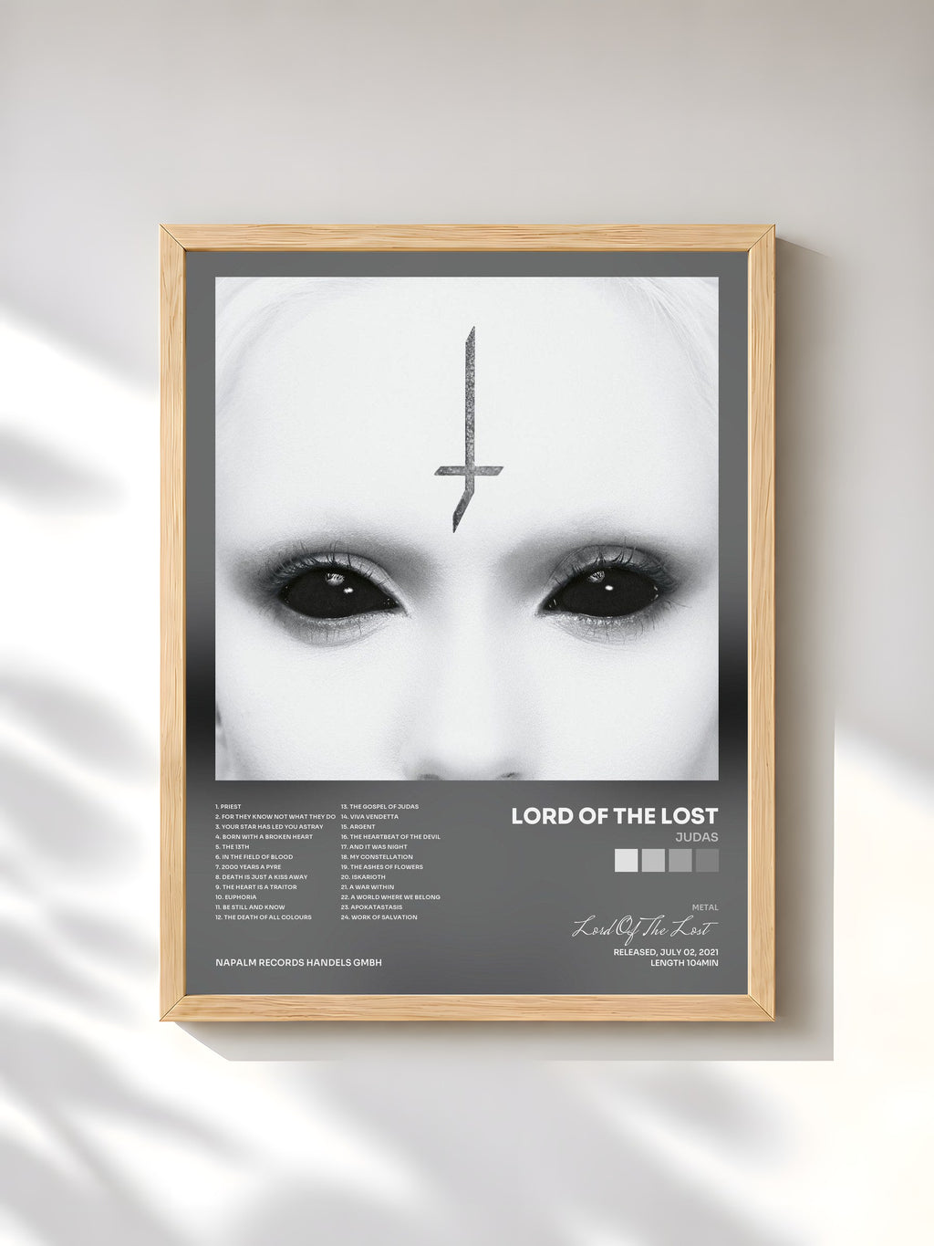 #bois Tableau de l'album Judas de Lord Of The Lost, cadre en bois brut, imprimé et encadré en France