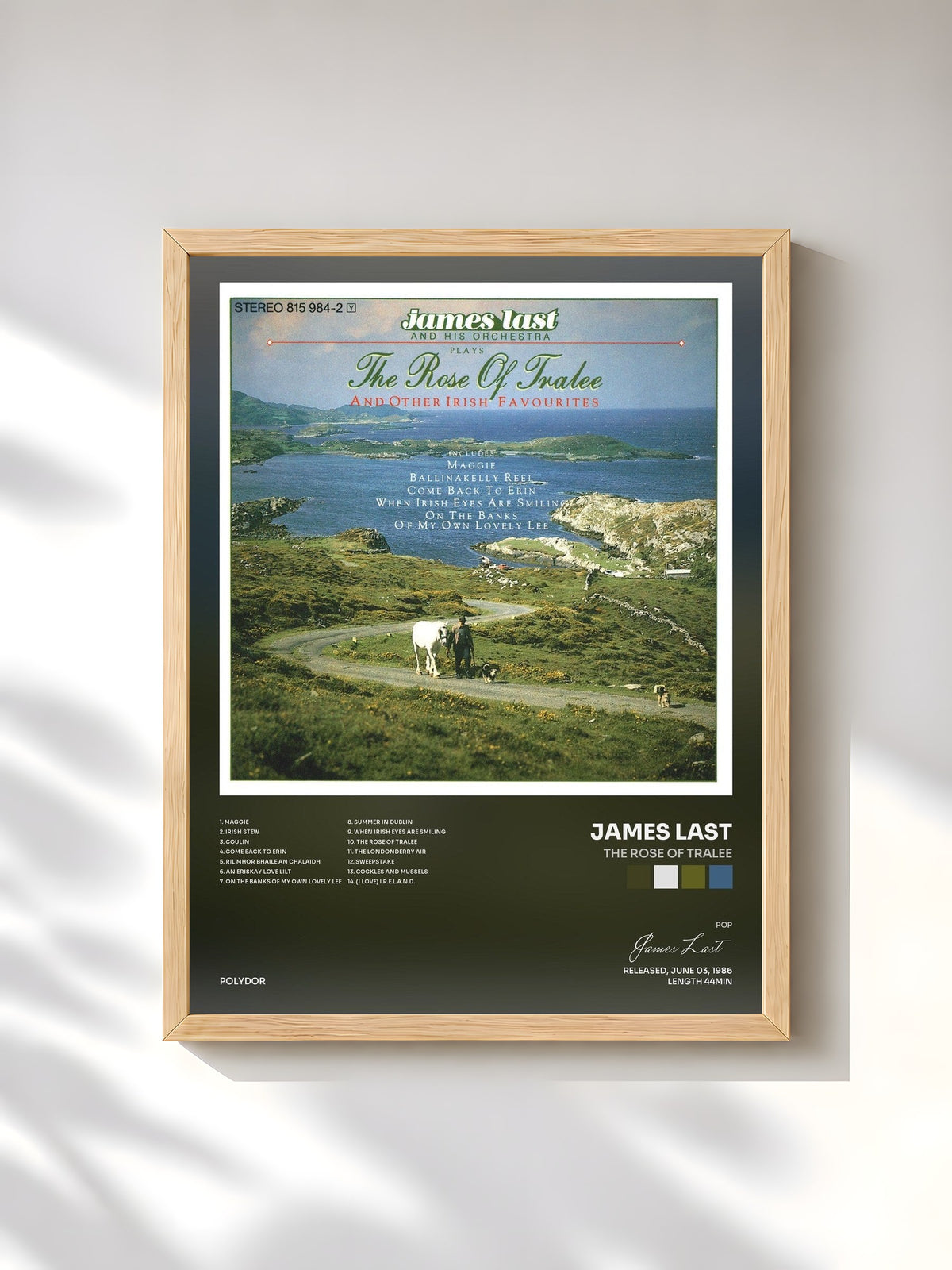 #bois Tableau de l'album The Rose Of Tralee de James Last, cadre en bois brut, imprimé et encadré en France