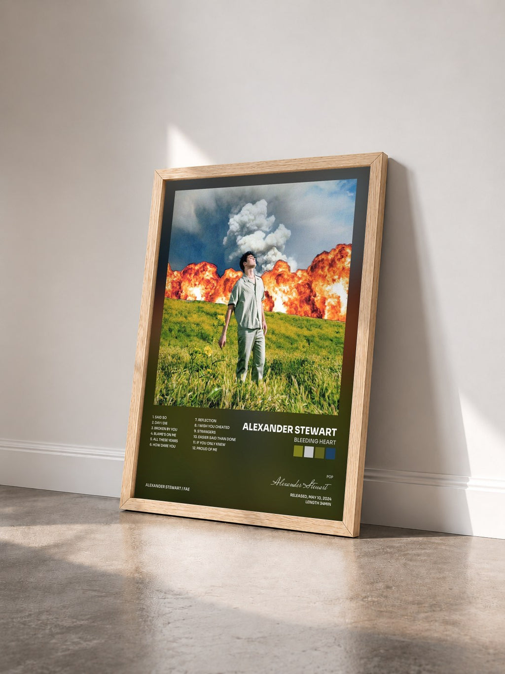 #bois Tableau de l'album bleeding heart de Alexander Stewart vu de trois quarts, cadre en bois brut