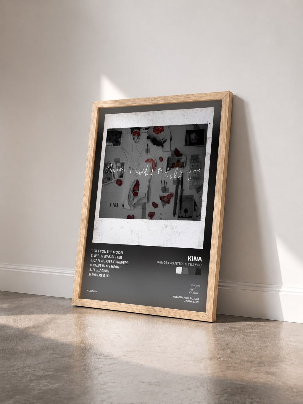 #bois Tableau de l'album Things I Wanted To Tell You de Kina vu de trois quarts, cadre en bois brut