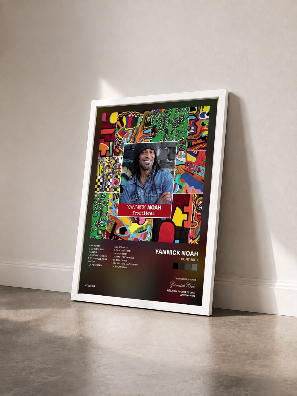 #blanc Tableau de l'album Frontières de Yannick Noah vu de trois quarts, cadre blanc