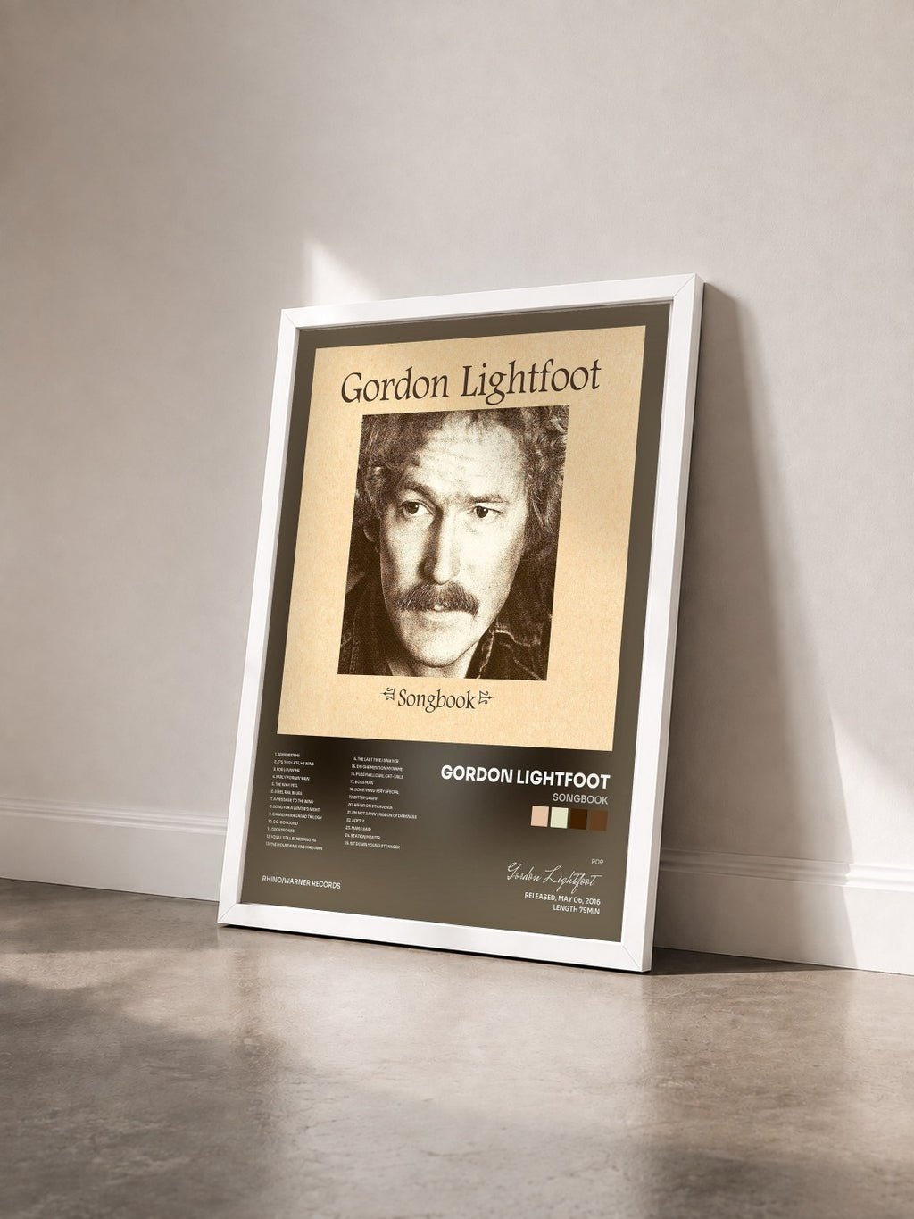 #blanc Tableau de l'album Songbook de Gordon Lightfoot vu de trois quarts, cadre blanc