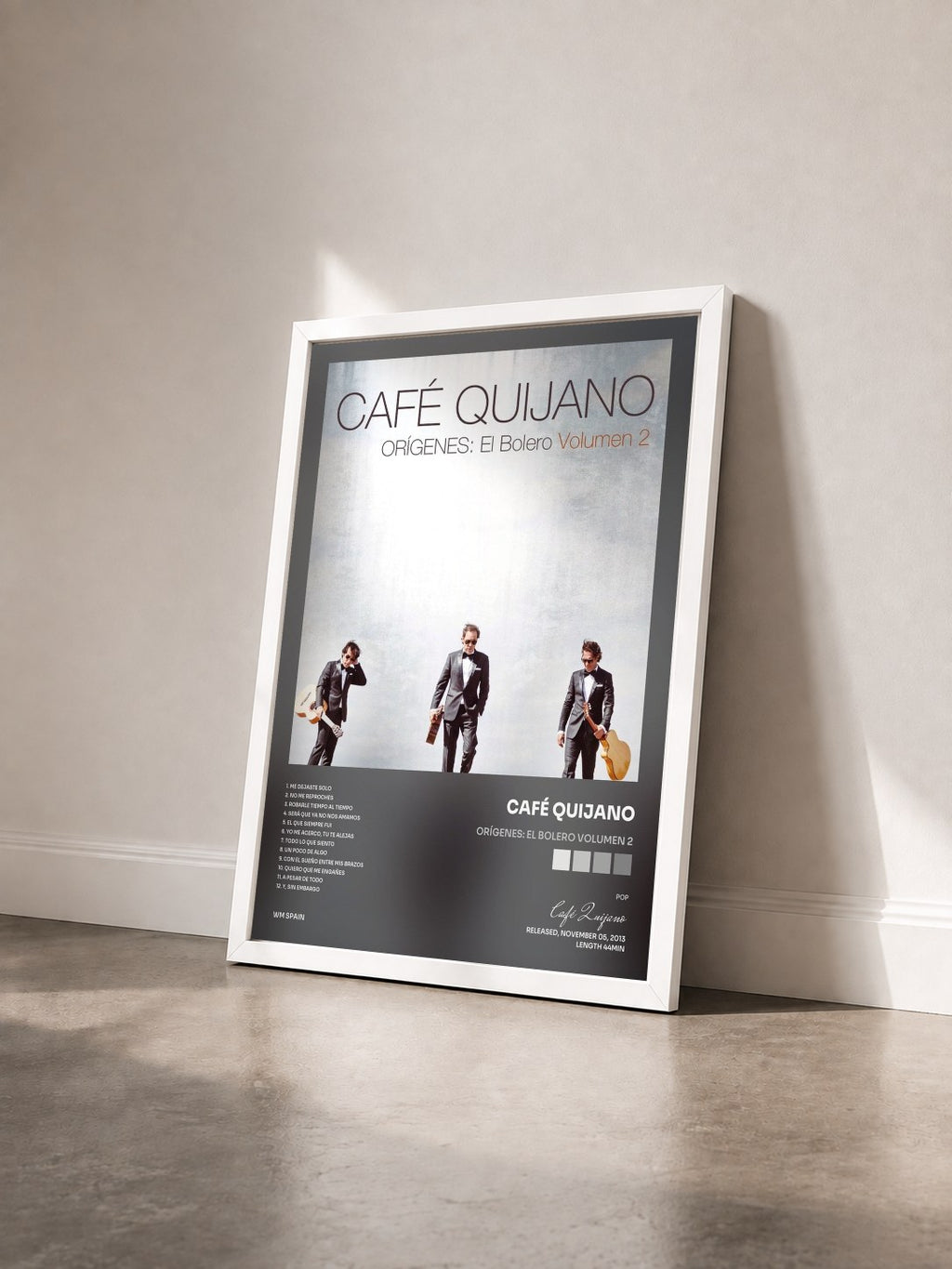 #blanc Tableau de l'album Orígenes: El Bolero Volumen 2 de Café Quijano vu de trois quarts, cadre blanc