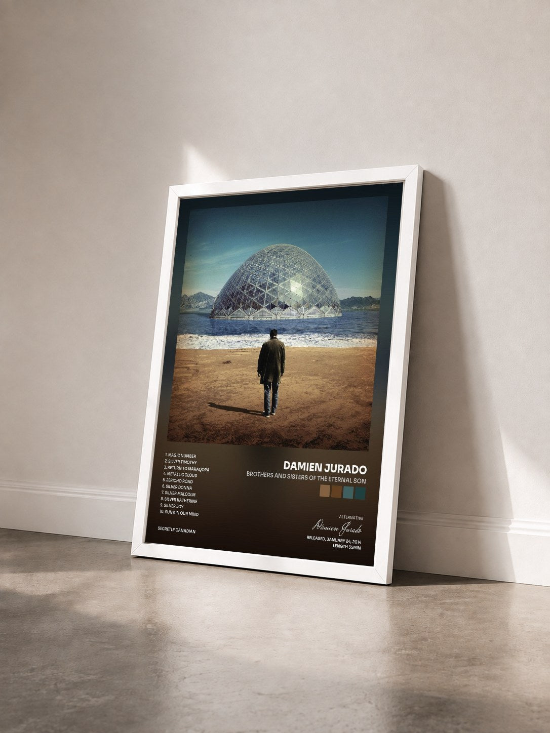 #blanc Tableau de l'album Brothers and Sisters of the Eternal Son de Damien Jurado vu de trois quarts, cadre blanc