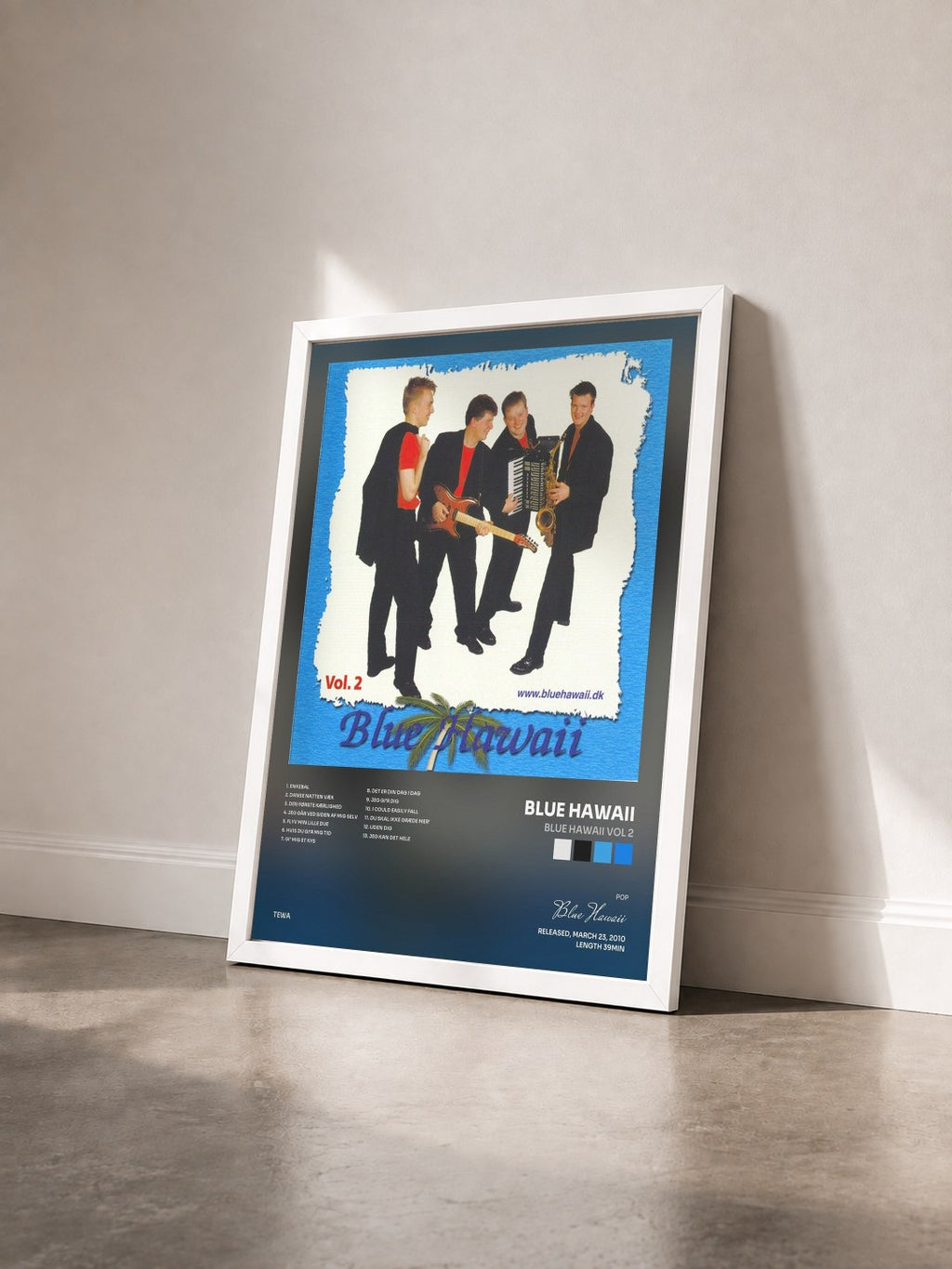 #blanc Tableau de l'album Blue Hawaii Vol 2 de Blue Hawaii vu de trois quarts, cadre blanc