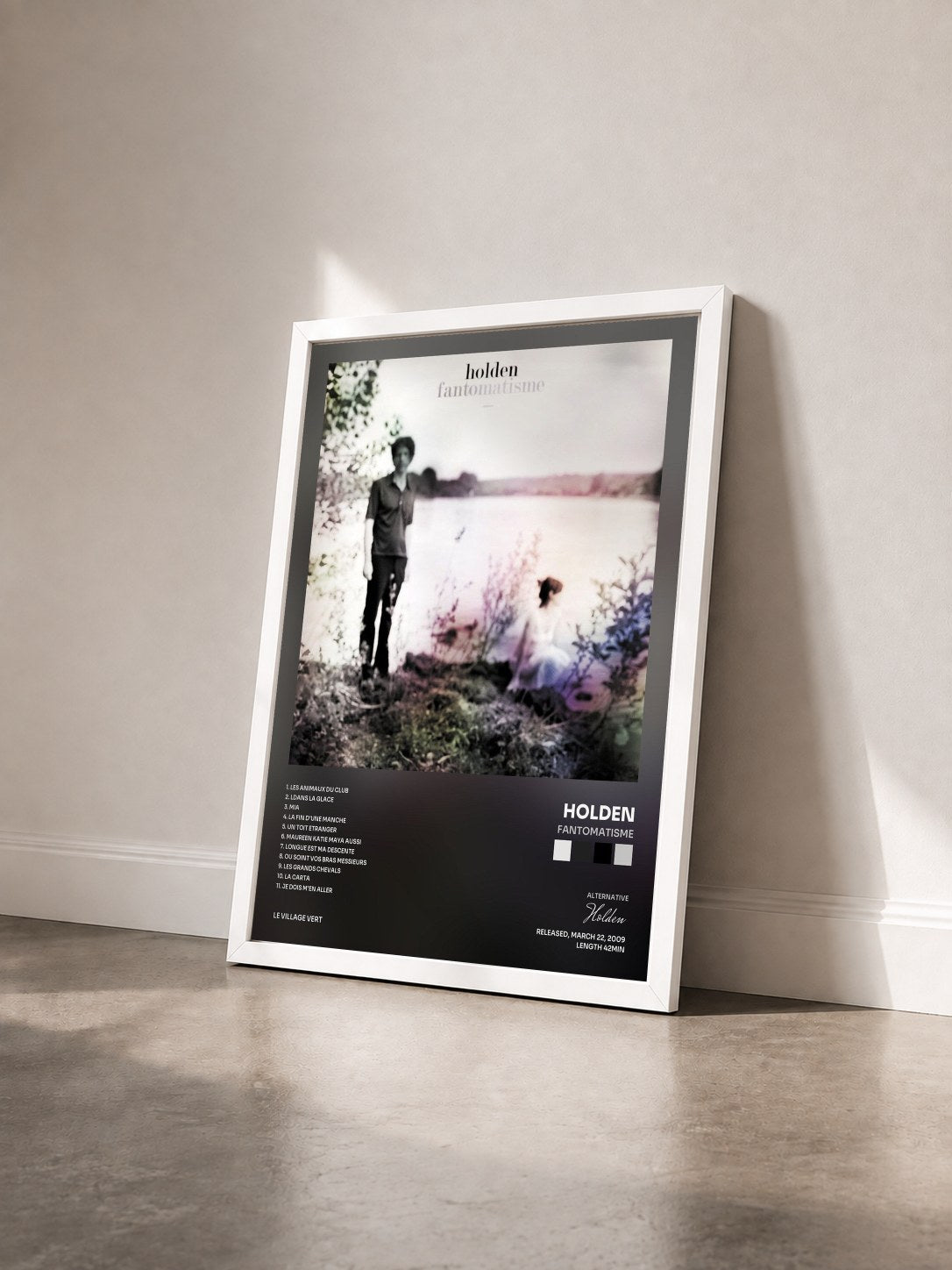 #blanc Tableau de l'album Fantomatisme de Holden vu de trois quarts, cadre blanc