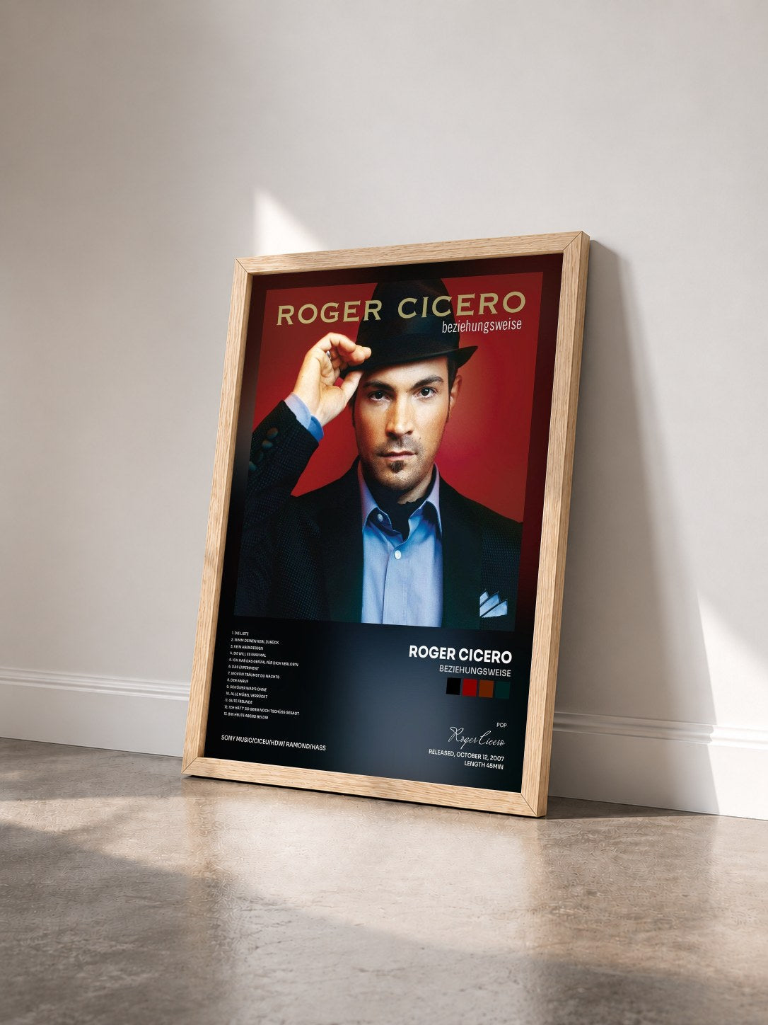 #bois Tableau de l'album Beziehungsweise de Roger Cicero vu de trois quarts, cadre en bois brut