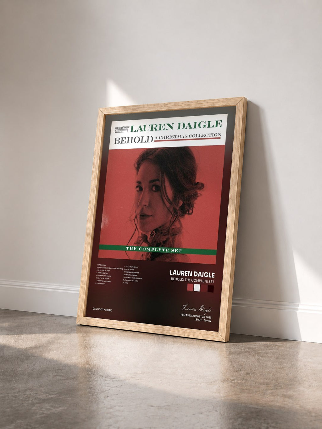 #bois Tableau de l'album Behold: The Complete Set de Lauren Daigle vu de trois quarts, cadre en bois brut