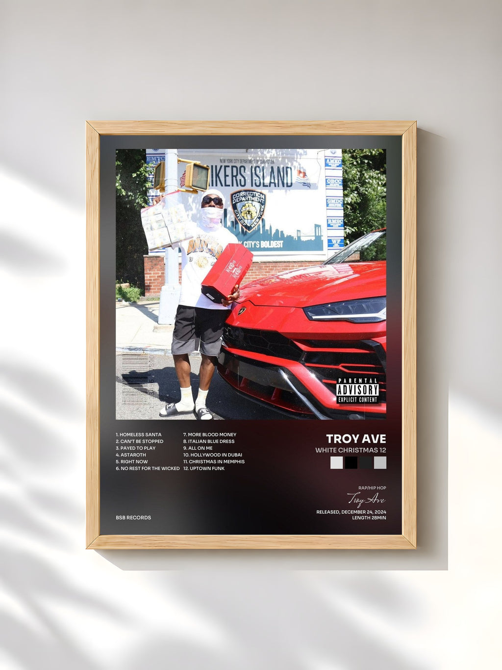 #bois Tableau de l'album White Christmas 12 de Troy Ave, cadre en bois brut, imprimé et encadré en France