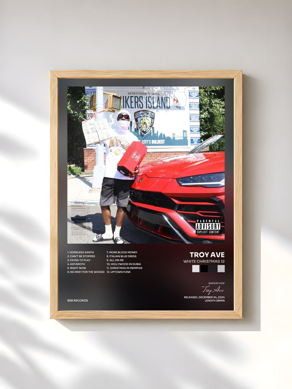 #bois Tableau de l'album White Christmas 12 de Troy Ave, cadre en bois brut, imprimé et encadré en France