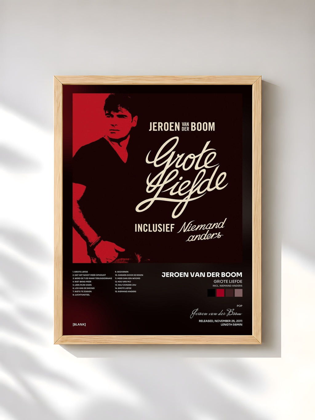 #bois Tableau de l'album Grote Liefde (Incl. Niemand Anders) de Jeroen van der Boom, cadre en bois brut, imprimé et encadré en France