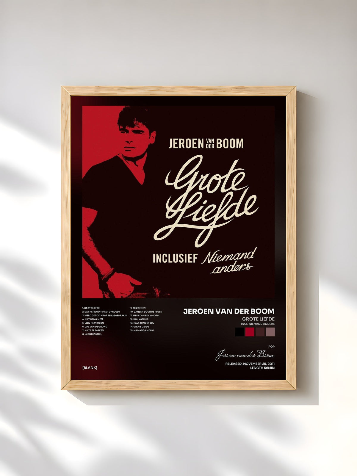 #bois Tableau de l'album Grote Liefde (Incl. Niemand Anders) de Jeroen van der Boom, cadre en bois brut, imprimé et encadré en France