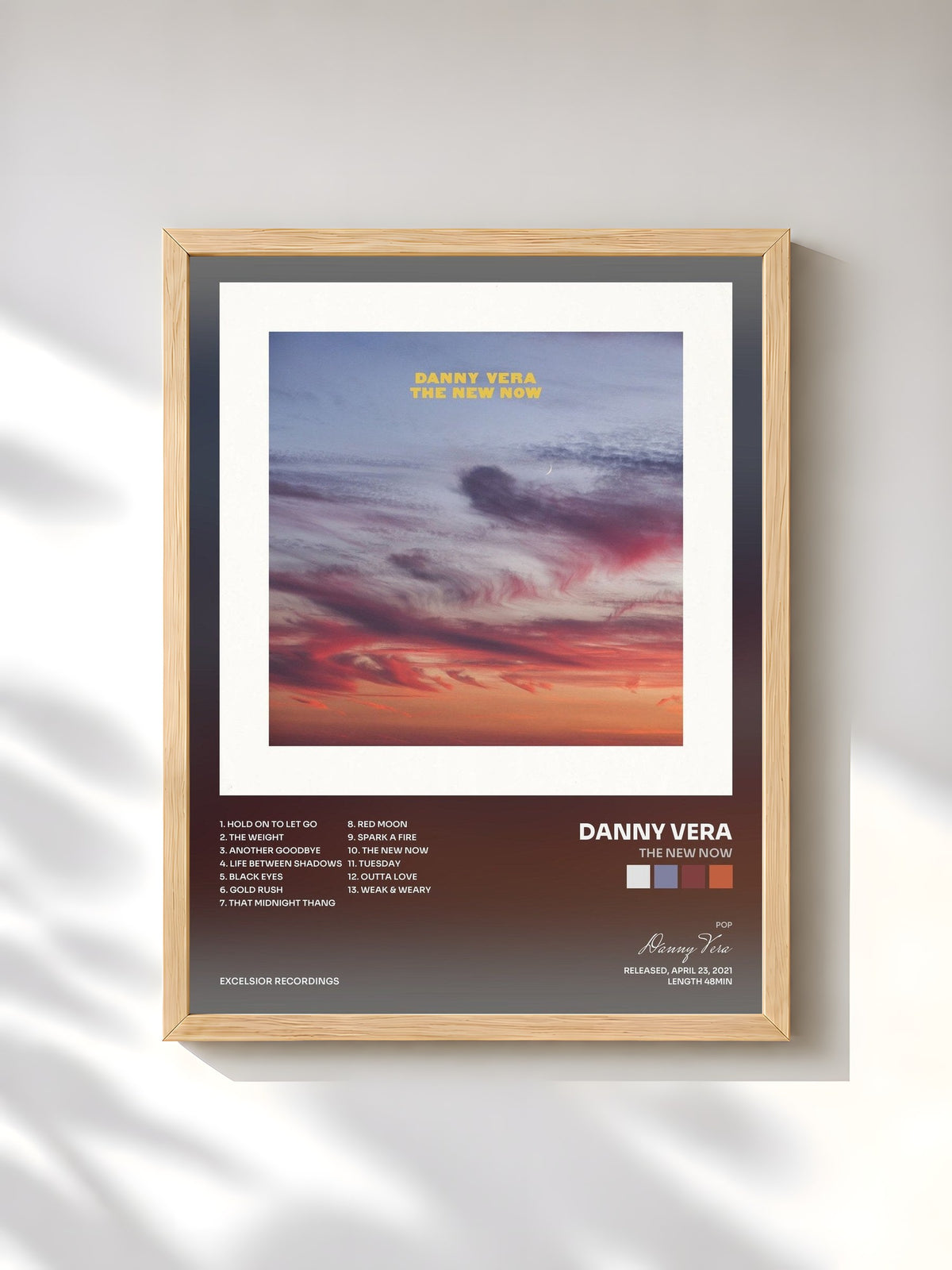 #bois Tableau de l'album The New Now de Danny Vera, cadre en bois brut, imprimé et encadré en France