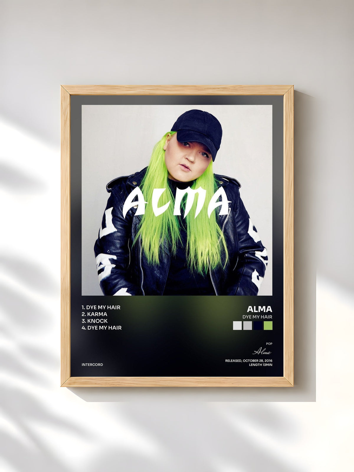 #bois Tableau de l'album Dye My Hair de Alma, cadre en bois brut, imprimé et encadré en France
