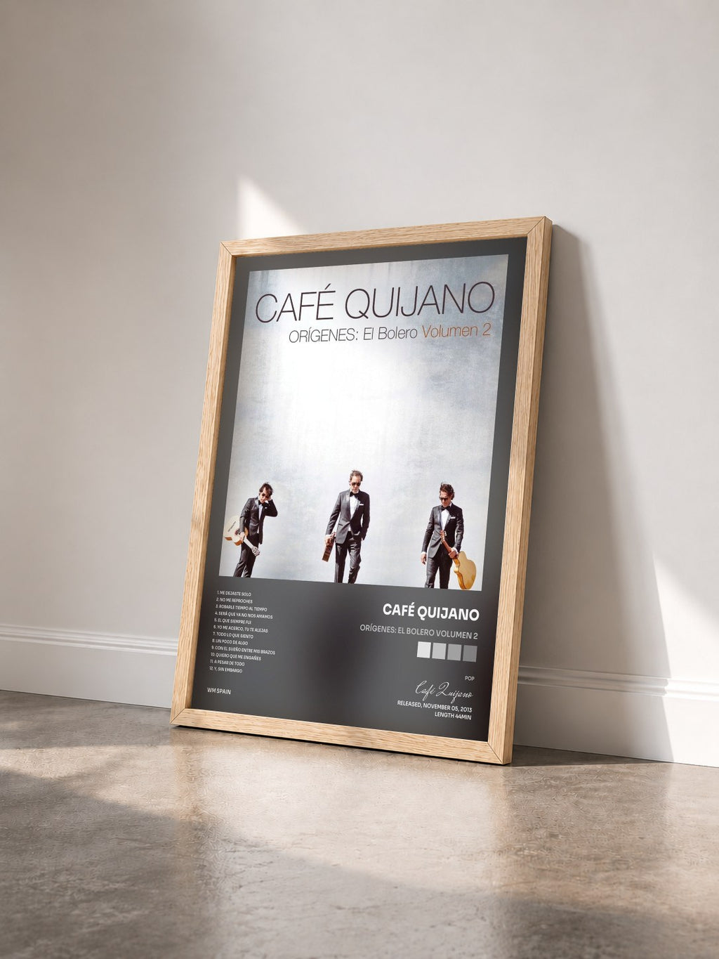 #bois Tableau de l'album Orígenes: El Bolero Volumen 2 de Café Quijano vu de trois quarts, cadre en bois brut
