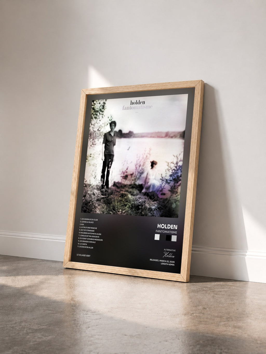 #bois Tableau de l'album Fantomatisme de Holden vu de trois quarts, cadre en bois brut