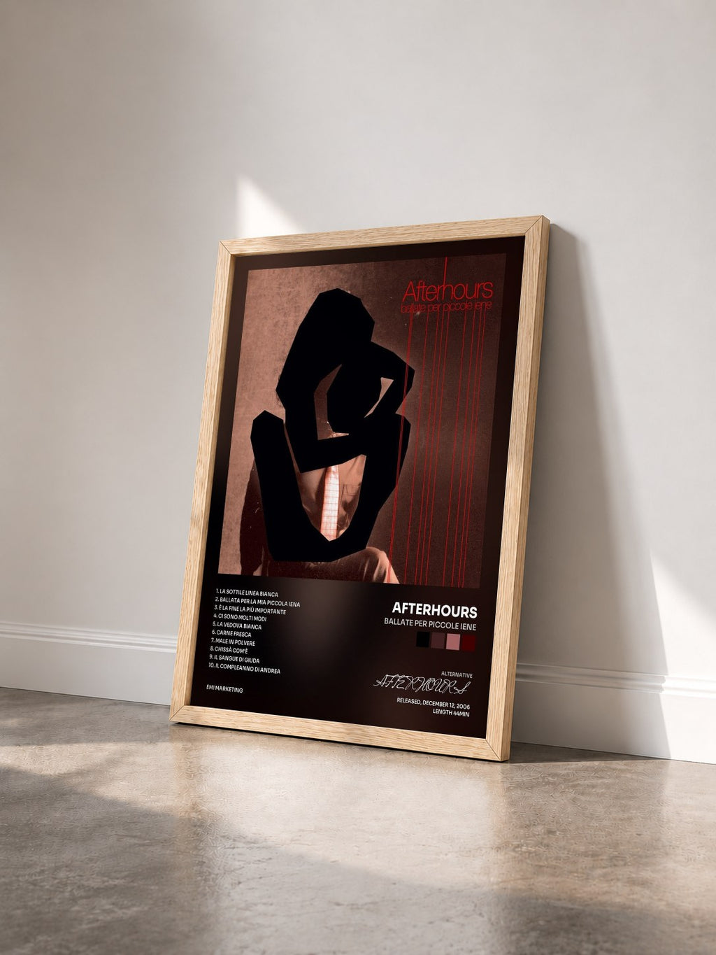 #bois Tableau de l'album Ballate Per Piccole Iene de AFTERHOURS vu de trois quarts, cadre en bois brut