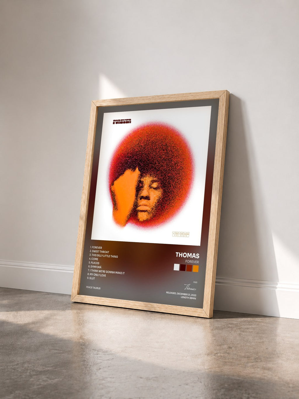 #bois Tableau de l'album Forever de Thomas vu de trois quarts, cadre en bois brut