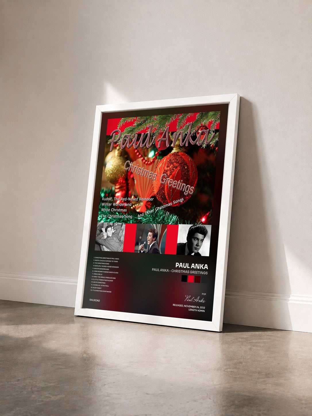 #blanc Tableau de l'album Paul Anka - Christmas Greetings de Paul Anka vu de trois quarts, cadre blanc