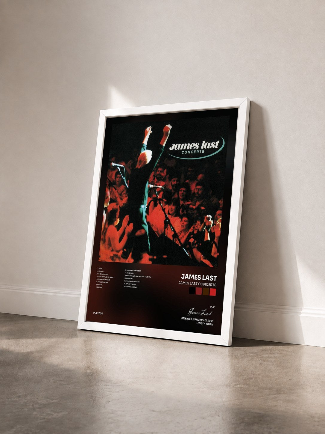 #blanc Tableau de l'album James Last Concerts de James Last vu de trois quarts, cadre blanc