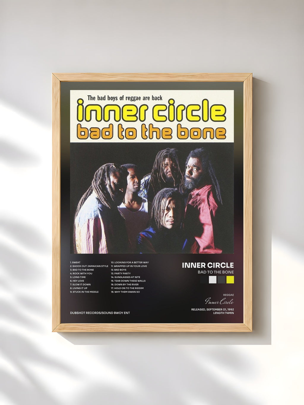 #bois Tableau de l'album Bad to the Bone de Inner Circle, cadre en bois brut, imprimé et encadré en France